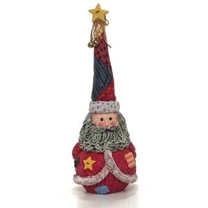 VTG Weighted Bottom Resin Santa Figurine With Star And Patchwork Hat 9.5 Inches